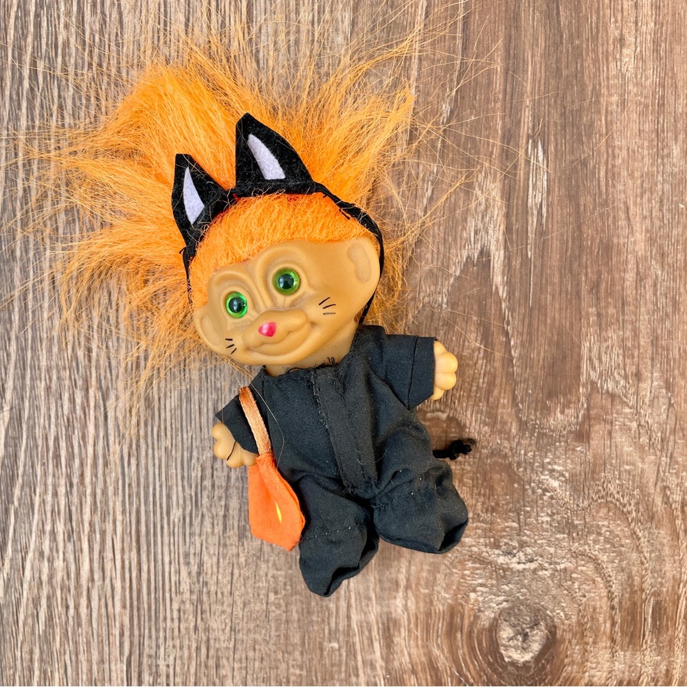 Halloween Russ Berrie Troll Doll Black Cat Orange Hair - Picture 2 of 4